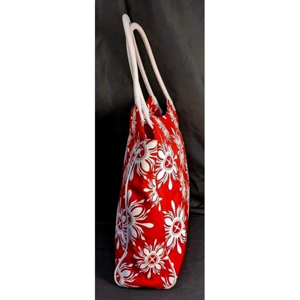 NWOT ~ Lancome Cherry Red & White Sunburst Floral Canvas Tote Bag ~ Beach Summer